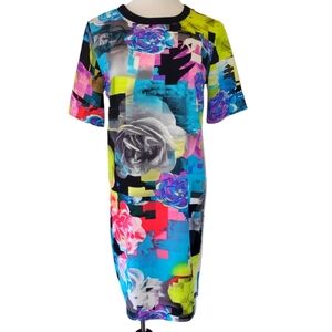 🔥ASOS Geometric Floral Short‎ Sleeve Cocktail Midi Dress Women's Size 8